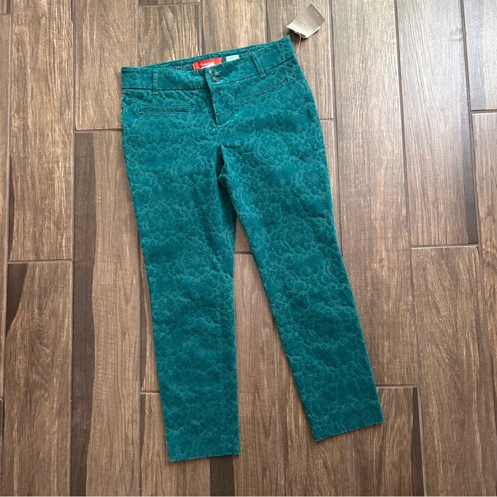NWT Anthropologie Cartonnier Damask Velvet Charlie Ankle Pants in Turquoise 8P - Picture 2 of 8